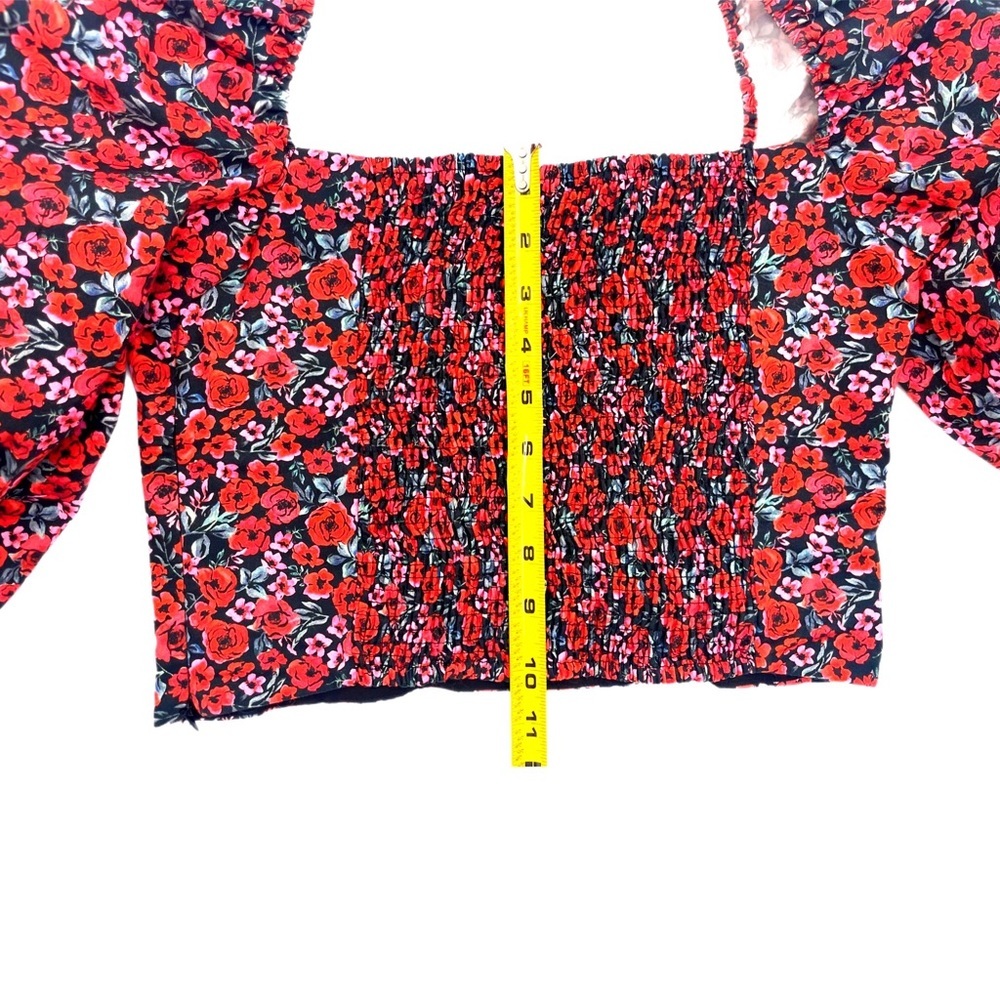 Zara Puff Sleeve Floral Crop Top Rose Print Sweetheart Ruched Blouse Size M - Picture 10 of 15